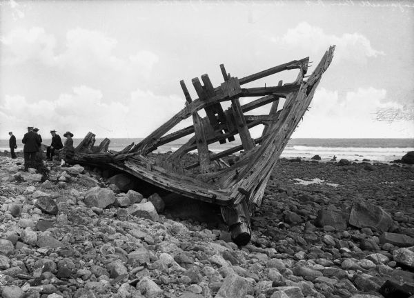 A view of part of an old boat frame presumably from a shipwreck at Point Judith.