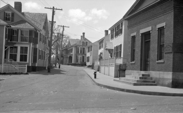 View of South Water Street and its houses, taken from the intersection.