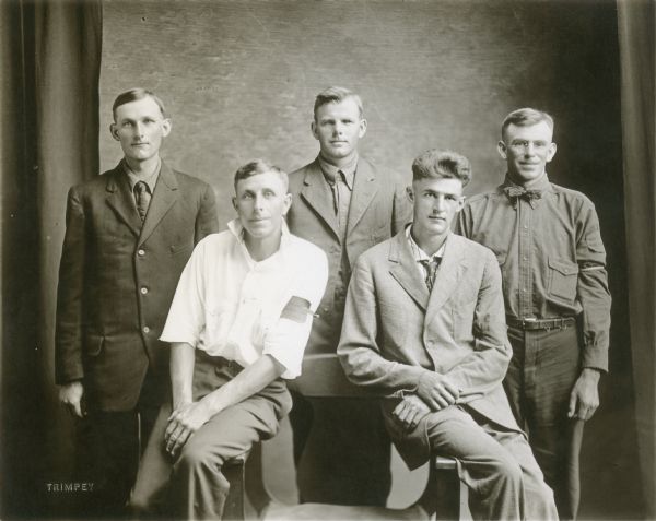 Five Sauk County draftees pose on the day they left for Camp Shelby, Hattiesburg, Mississippi.