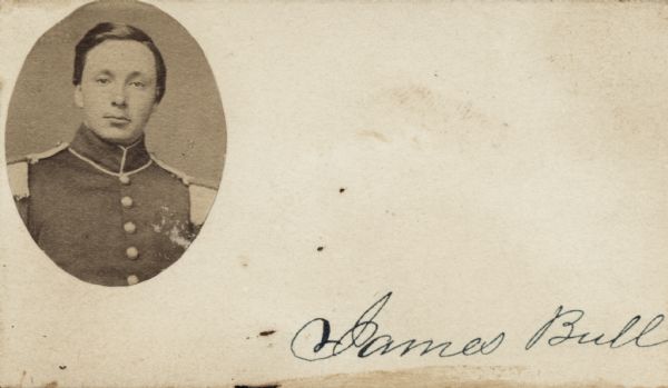 Photographic calling card of James Bull, Company K, 1st Wisconsin Infantry.