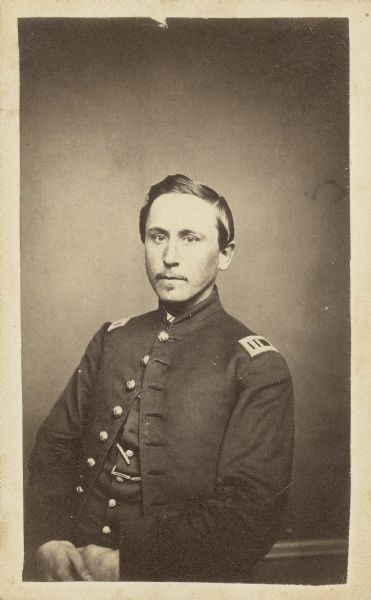 Waist-up carte-de-visite portrait of Captain John M. Hoyt, Company K, 7th Wisconsin Infantry.