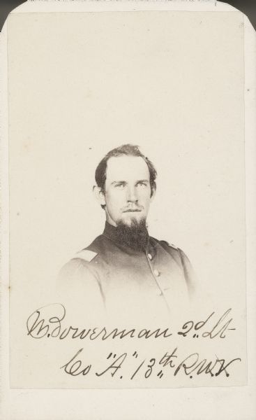 Vignetted carte-de-visite of 2nd Lieutenant Milton Bowerman, Company A, 13th Wisconsin Infantry.