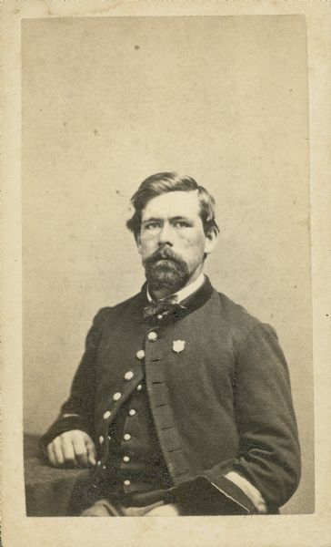 Waist-up carte-de-visite portrait of Corporal Chris Early, Company K, 13th Wisconsin Infantry. Died on May 18, 1865 of a disease.