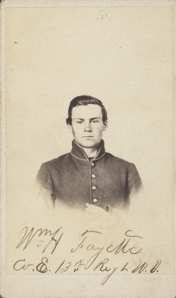Vignetted carte-de-visite of William H. Fayette, Company E, 13th Wisconsin Infantry.