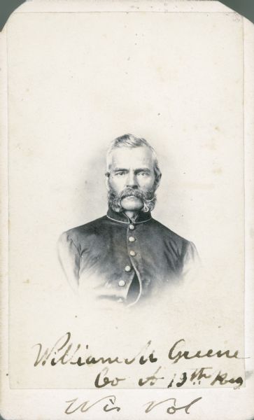 Vignetted carte-de-visite of William M. Greene, Company A, 13th Wisconsin Infantry.