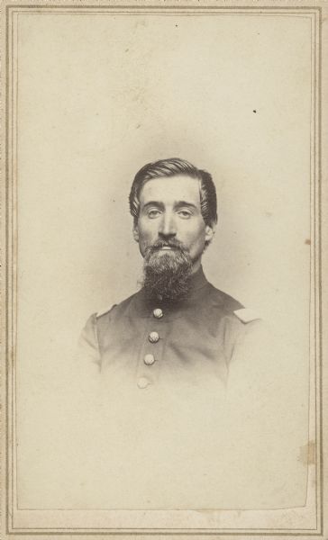 Vignetted carte-de-visite portrait of Sergeant Thomas Heimbach, Company K, 13th Wisconsin Infantry. He was also Captain of the 17th U.S.C. (United States Colored Infantry).