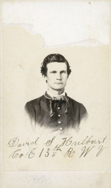 Vignetted carte-de-visite portrait of David S. Hurlburt, Company E, 13th Wisconsin Infantry.