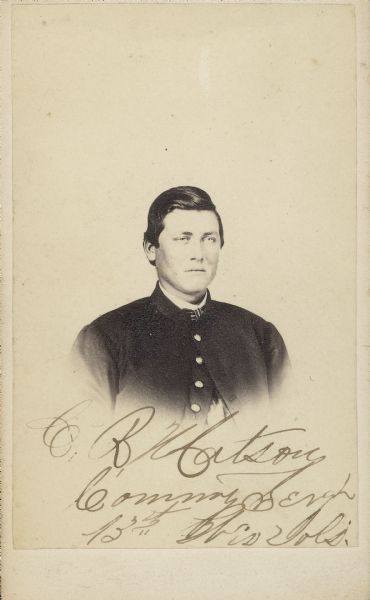 Vignetted carte-de-visite portrait of Canute R. Matson, Company G, 13th Wisconsin Infantry. In the 1880s he was the sheriff of Cook County, Illinois.