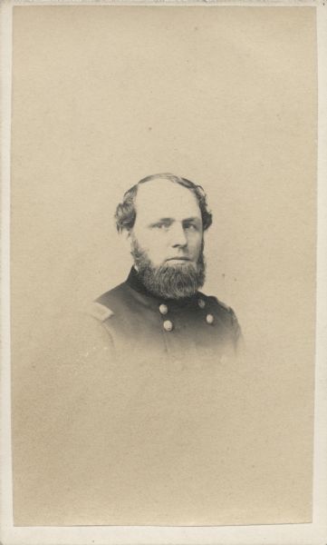 Vignetted carte-de-visite portrait of Colonel Cassius Fairchild, F & S, 16th Wisconsin Infantry.