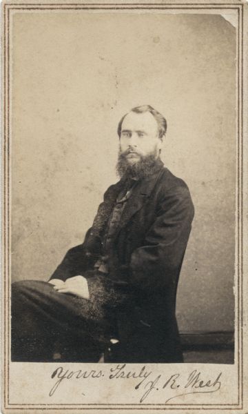 Seated carte-de-visite portrait of 1st Lieutenant James R. West, Company F, 16th Wisconsin Infantry.