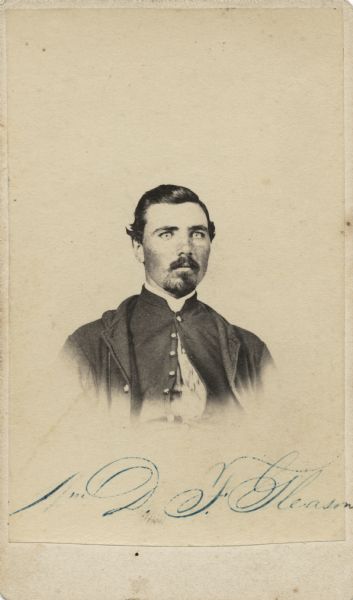 Vignetted carte-de-visite portrait of William D. Gleason, Company C, 22nd Wisconsin Infantry.