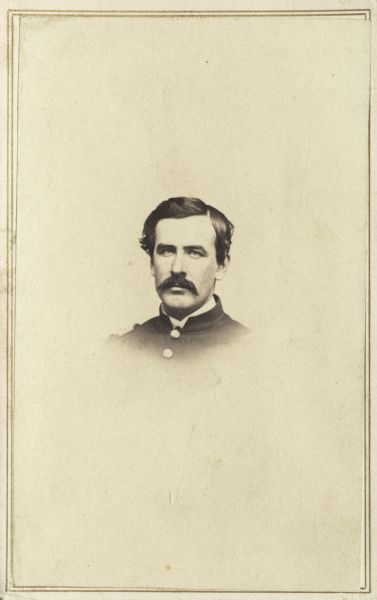 Vignetted carte-de-visite portrait of Captain Thomas Priestly, Company B, 30th Wisconsin Infantry.