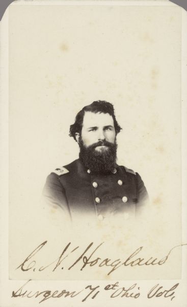 Vignetted carte-de-visite portrait of Cornelius N. Hoagland, surgeon, F & S, 71st Ohio Infantry.
