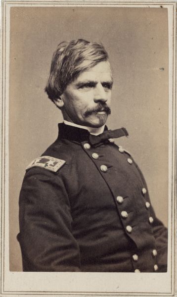 Waist-up carte-de-visite portrait of Major General Nathaniel P. Banks, who was born on January 30, 1816 in Waltham, Massachusetts. Prior to the Civil War he served in both the Massachusetts and the U.S. House of Representatives, as well as becoming the Governor of Massachusetts. On May 16, 1861, President Lincoln appointed him one of the first Major Generals of volunteers. By 1865 he was relieved of his field command and was used by Lincoln to lobby for his reconstruction plan.