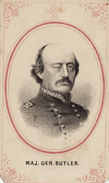 Head and shoulders engraved portrait of Major General Benjamin F. Butler.