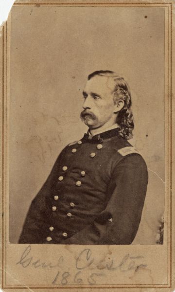 Waist-up carte-de-visite portrait of General George A. Custer.