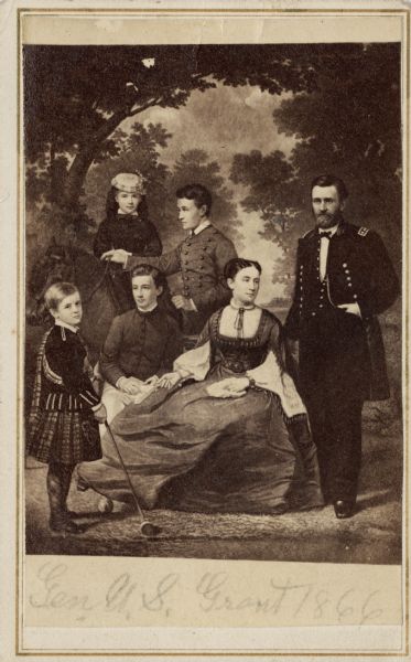 Engraved carte-de-visite portrait of General Ulysses S. Grant and his family.
