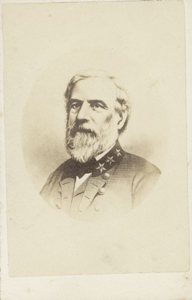 Engraved vignetted carte-de-visite portrait of Robert E. Lee.