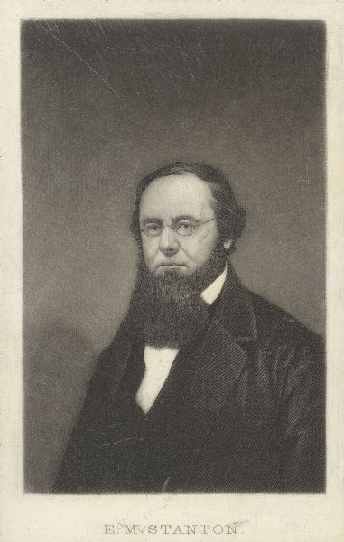 Engraved waist-up length carte-de-visite portrait of Edwin M. Stanton, Secretary of War from 1861-1868.