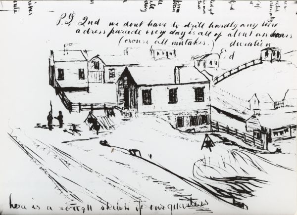 Marginal sketch of a view of Weston from original letters written by Private Edmund F. Bennett of Newport, Wisconsin, Company E, 12th Wisconsin Volunteers.