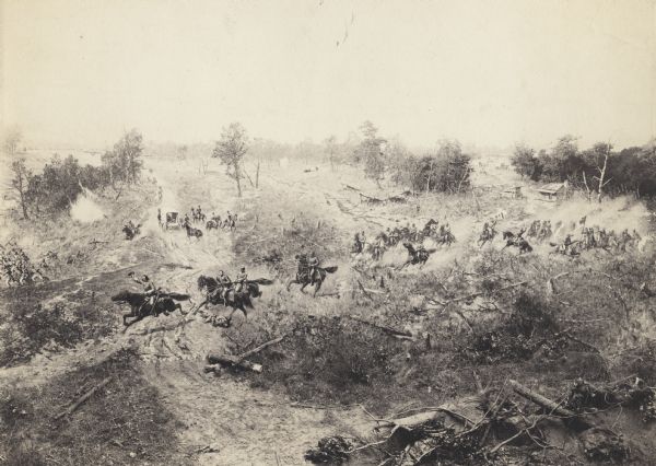 A section of the cycloramic painting  "Battle of Atlanta" in Grant Park, executed by the Milwaukee group of panorama painters working under Wilhem Wehner in the 1880's.  The entire painting is 400 x 50 feet in circumference.