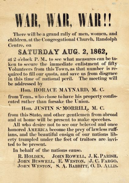 Civil War Union Army recruitment poster.