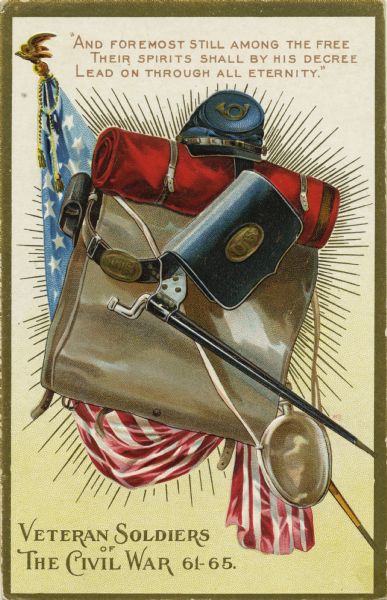 Post Civil War Era postcard: "And foremost Still Among the free their spirits shall by his decree lead on through all eternity."