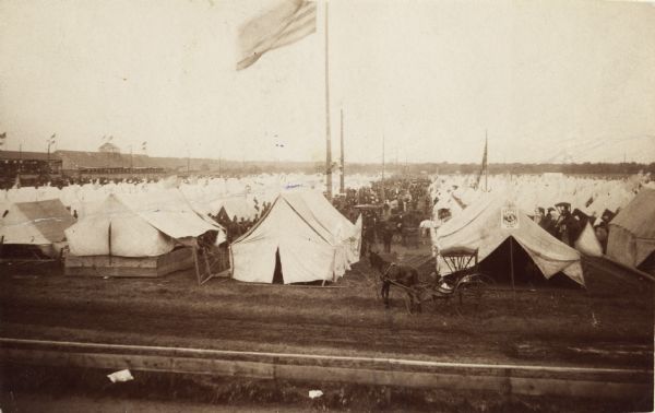 Elevated view of the Eighteenth Annual National Encampment of Grand Army of the Republic in Minneapolis, Minnesota in July 1884.