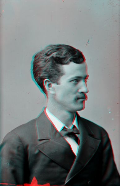 Stereograph portrait of Robert M. La Follette, Sr., taken during his senior year at the University of Wisconsin.