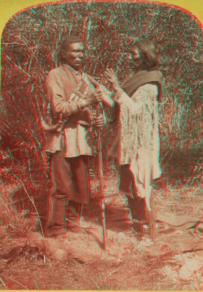 Stereograph of two Native American men, possibly Ute.