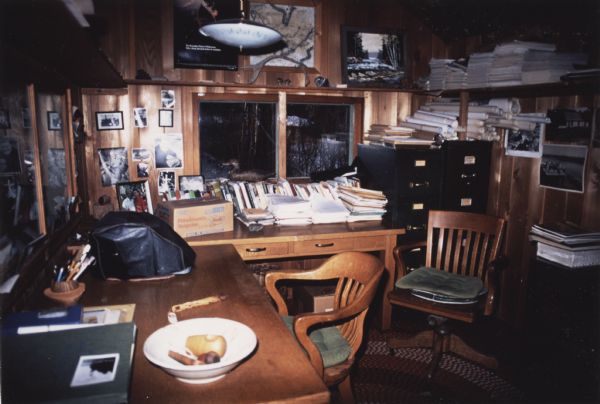 Interior view of "the shack" behind his home where conservation advocate and writer Sigurd F. Olson wrote his books.