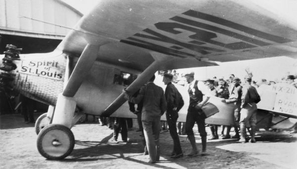 Charles Lindbergh's airplane, "Spirit of St. Louis," while visiting Madison.