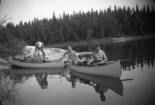Sigurd Olson and friends canoeing on the Lower Churchill River.