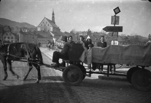 A coffin cart photographed by Sigurd Olson while traveling, probably in Germany, shortly after the end of the World War II.
