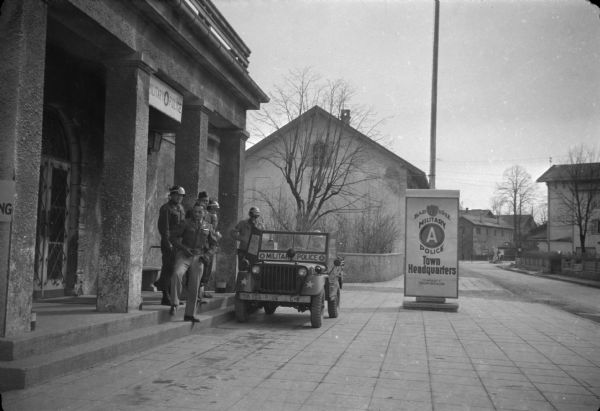 Headquarters of Company C of the 793rd Military Police Battalion in post-World War II Germany. Although the location is not identified, Sigurd F. Olson, who took this photograph, labeled it as: "taken during the Bavarian trip."