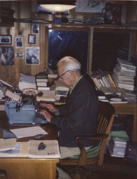 Sigurd F. Olson at the "shack" near his Ely home where he did most of his writing.