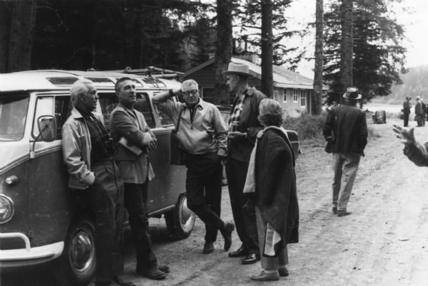 Members of the National Parks Advisory Board in Alaska with Secretary of the Interior, Stewart Udall (second from the left). Others, left to right, are Sigurd F. Olson, Wallace Stegner, and Edward Hummel; the others are unknown.