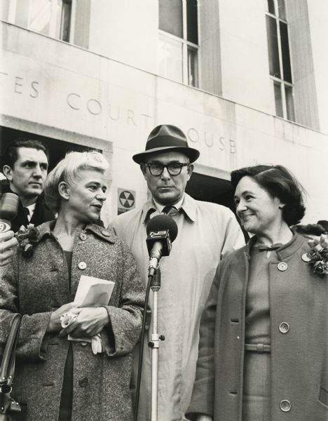 The investigations of the House Un-American Activities Committee did not end in the 1950s. Here are (left to right) Donna Allen of the Women's Strike for Peace; Russell Nixon, business manager of the "Guardian," a weekly newspaper; Dagmar Wilson, who pleaded innocent of contempt of Congress charges when the three refused to testify in a closed hearing.