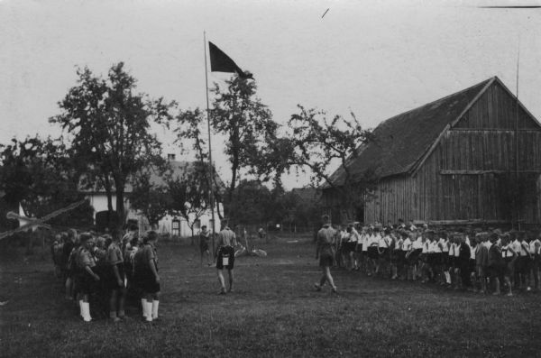 Snapshot of a Nazi Youth camp found by Sigurd Olson during his travels in Germany, either late in 1945 or early in 1946.