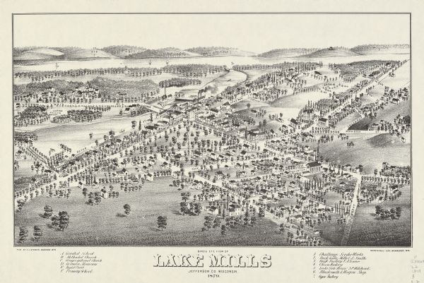 Bird's-eye map of Lake Mills.