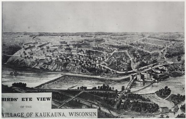 Bird's-eye map of Kaukauna, from the Appleton Post Annual Review.
