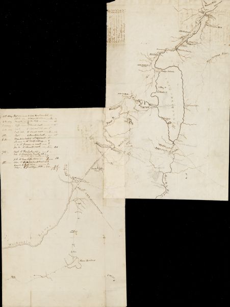 Hand-drawn map in two parts of the route of Governor J.D. Doty. Probably made by Doty in 1832 as a result of his travels with Alexander J. Center.