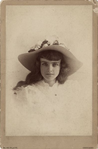 Studio portrait of Blanche Budd (later McFetridge) at the age of 14 years, taken in Chicago.