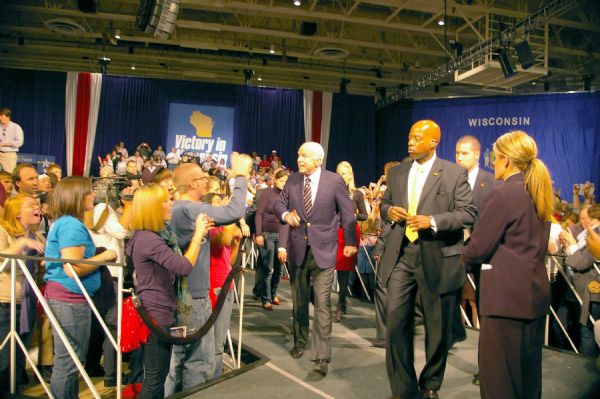 Presidential candidate John McCain greeting a crowd.