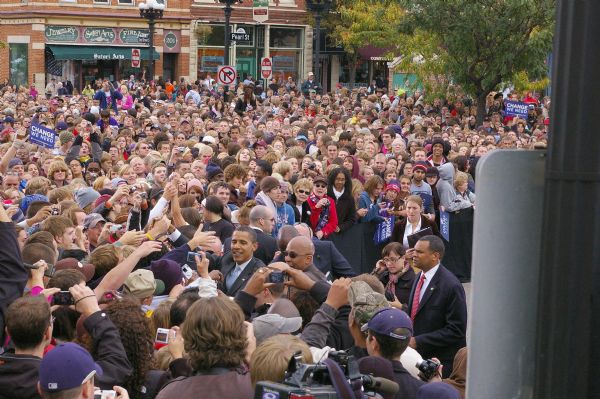 President Barack Obama greeting supporters at rally.