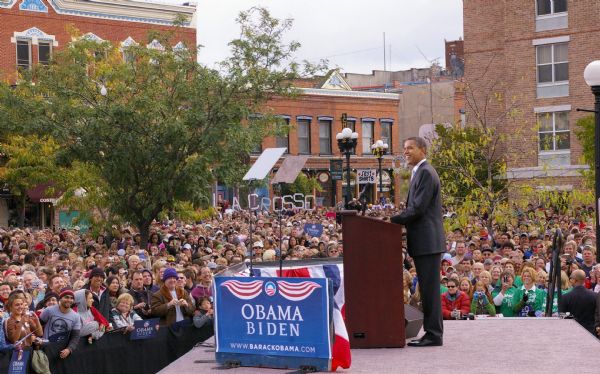 President Barack Obama speaking at rally.