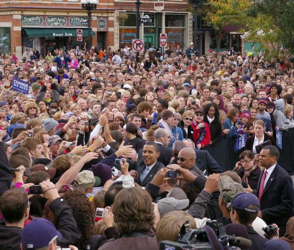 President Barack Obama greeting supporters at rally.