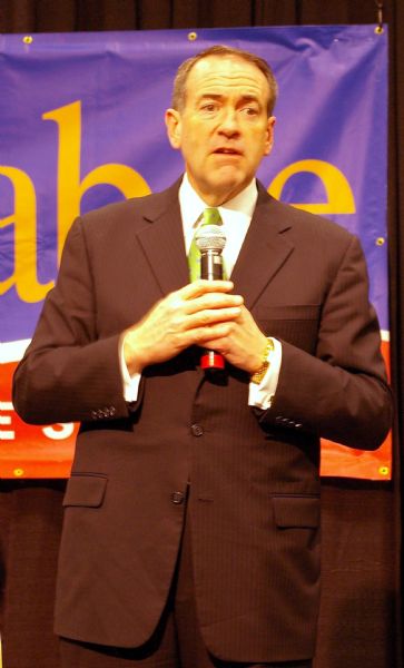 Arkansas Governor Mike Huckabee at public speaking event.