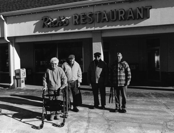 "This is Rich's Restaurant at W63 N144 Washington Ave in Cedarburg." From left to right; Shirley Widmer, John Bodden, Carl Bernhard, and Ralph "Buddy" Ruecker.