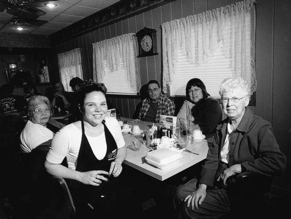 (Left to right) are Eiko Olson; Karissa, our waitress; J.P. Widmer; Brenda Wilz; and Shirley Widmer."